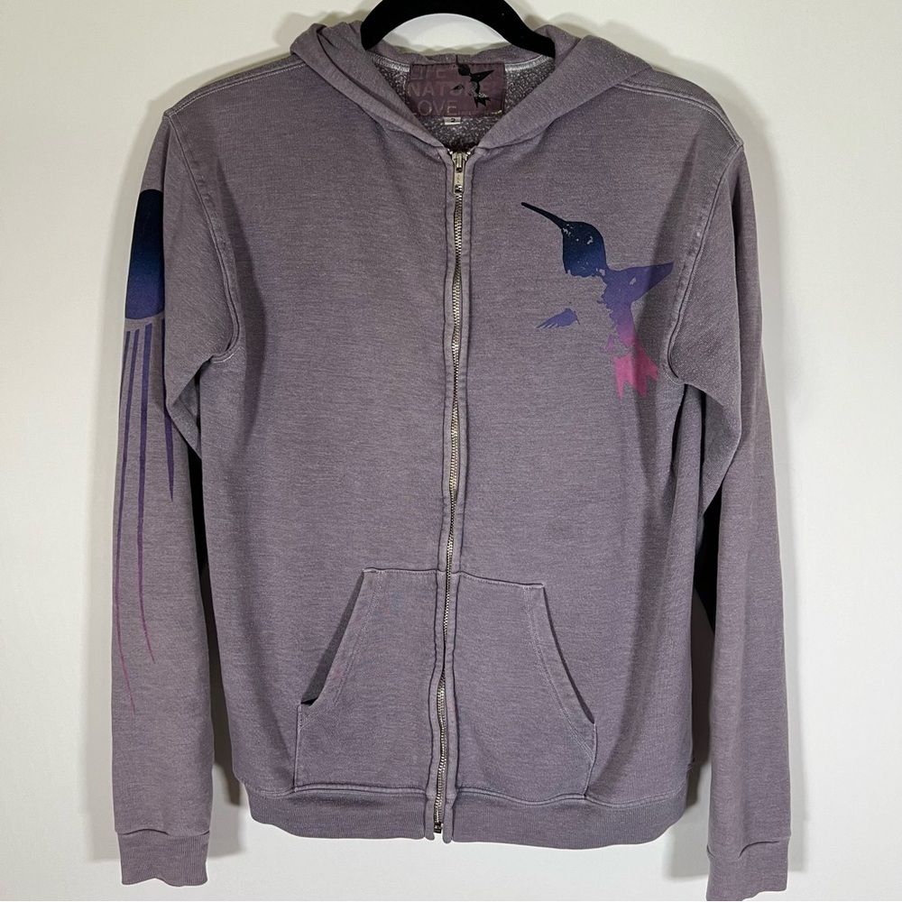 freecity Lavender Hummingbird Zip Hoodie with Navy & Pink Graphics